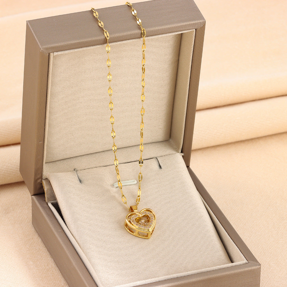 Double-layer Love Necklace With Rhinestones Pendant