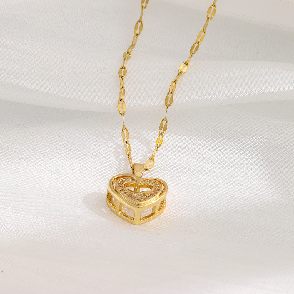 Double-layer Love Necklace With Rhinestones Pendant