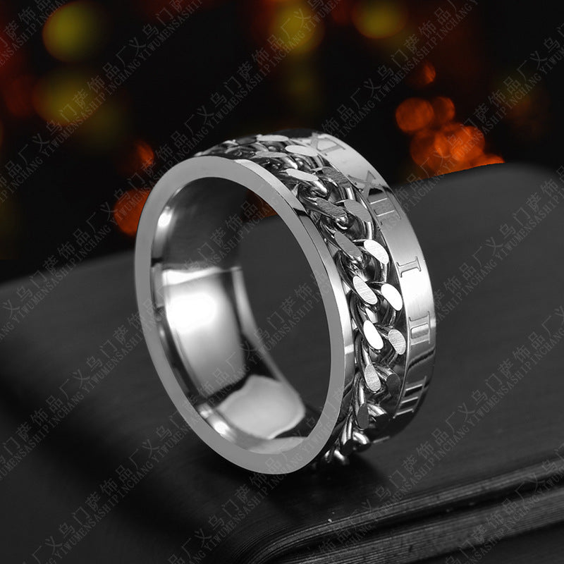Roman Letter Rotatable Chain Rings Men Titanium Steel Ring High Quality Multifunctional Bottle Opener Ring Spinner Jewelry Gifts