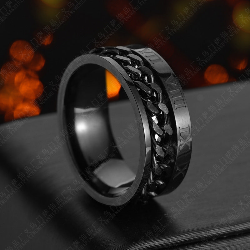 Roman Letter Rotatable Chain Rings Men Titanium Steel Ring High Quality Multifunctional Bottle Opener Ring Spinner Jewelry Gifts