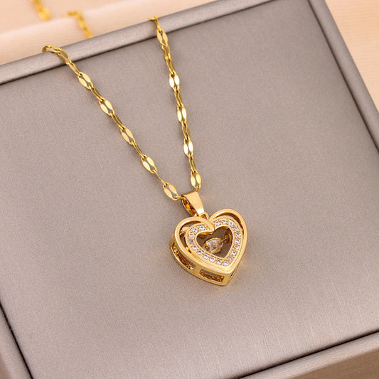Double-layer Love Necklace With Rhinestones Pendant