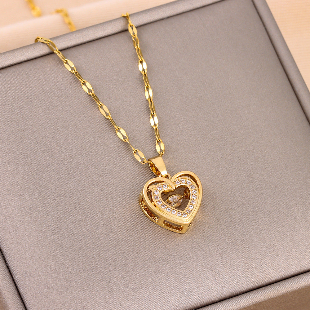 Double-layer Love Necklace With Rhinestones Pendant