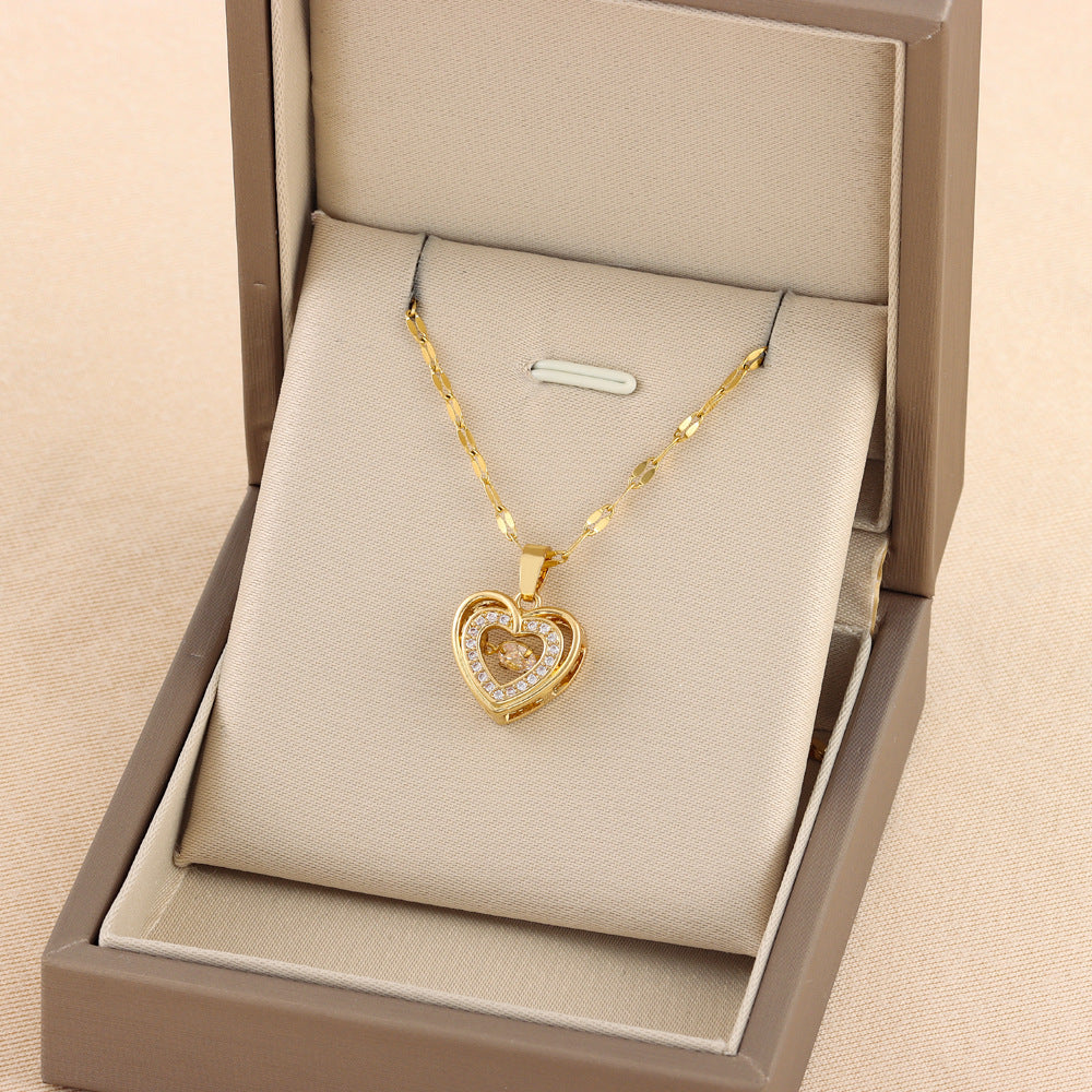 Double-layer Love Necklace With Rhinestones Pendant